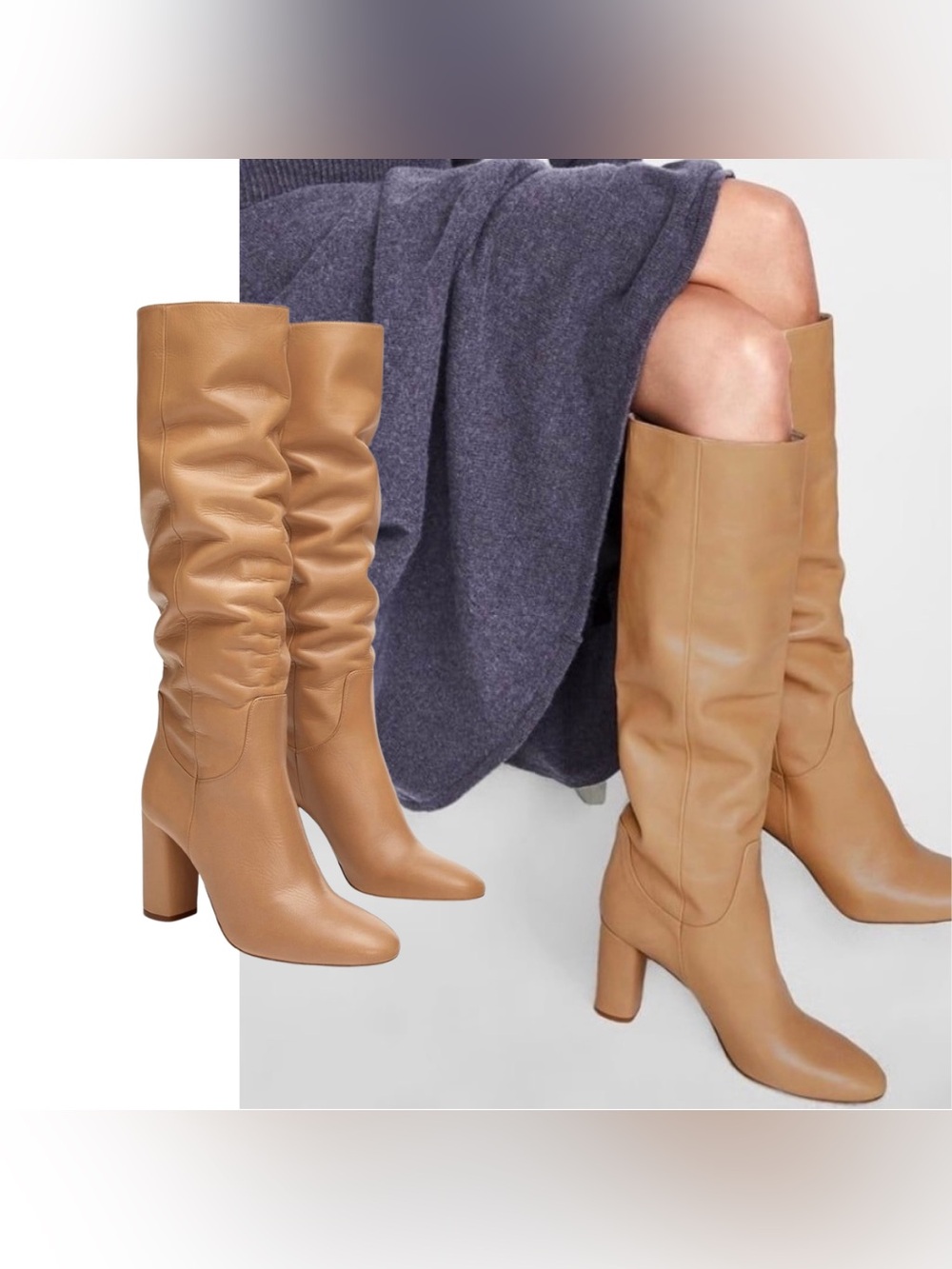 Zara Basic Genuine Leather Knee High Boots Tan Block Heel EU 38 US 7.5 NWT